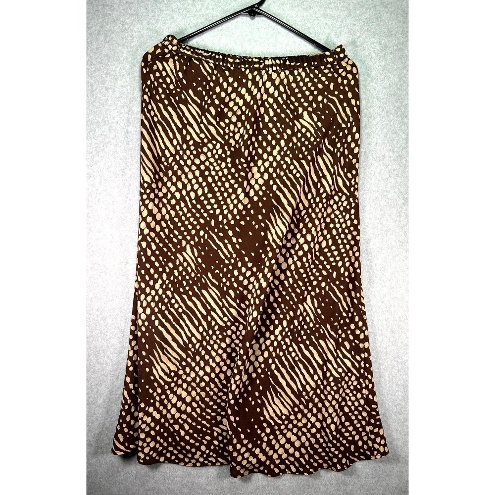 Vintage Leslie Fay Maxi Skirt Women's 14 Petite Brown Animal Print Elastic Waist